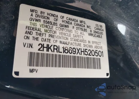1999 Honda Odyssey Ex из США, поврежденный, VIN 2HKRL1869XH520501